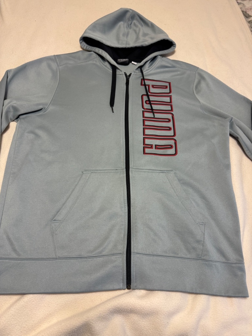 PUMA Mens Large Gray Hooded Sweatshirt Fleece Lined Jacket Activewear Zip Track - Picture 4 of 11